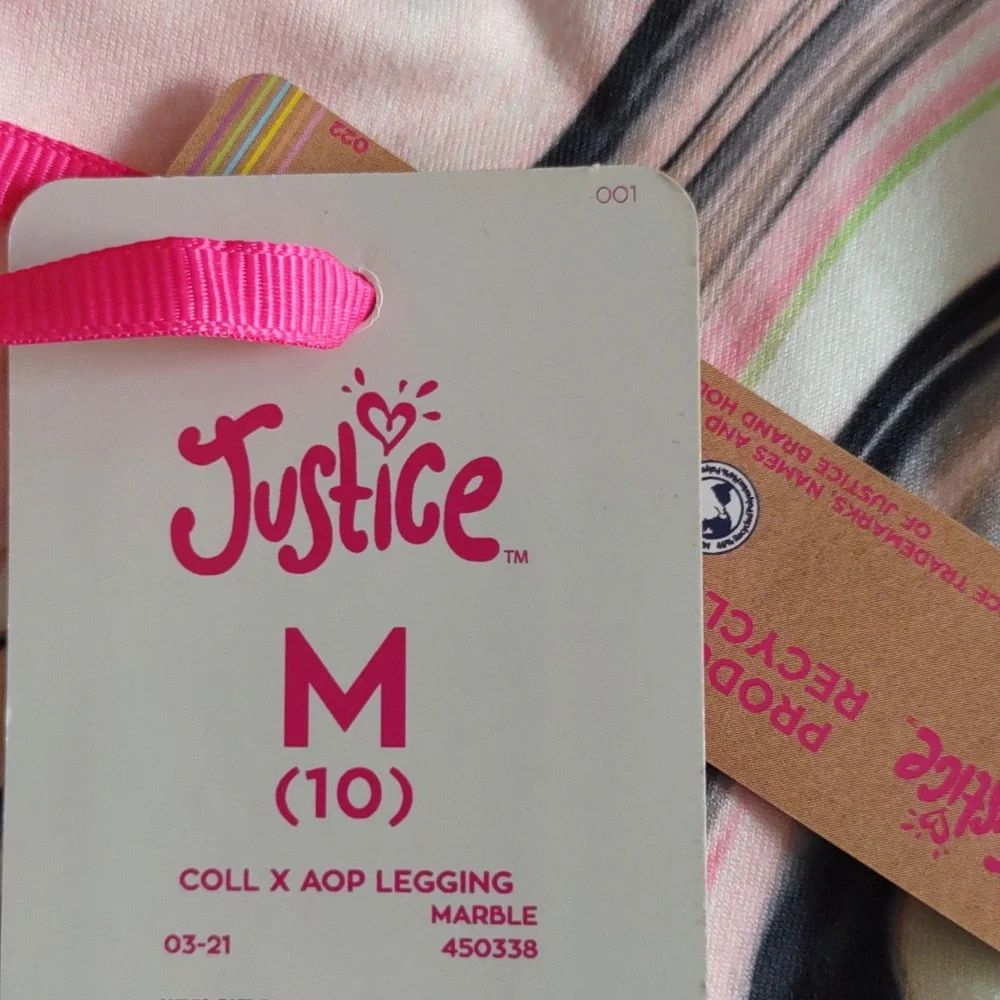 Justice M(10) Youth Pink Marble Lace Up Leggings